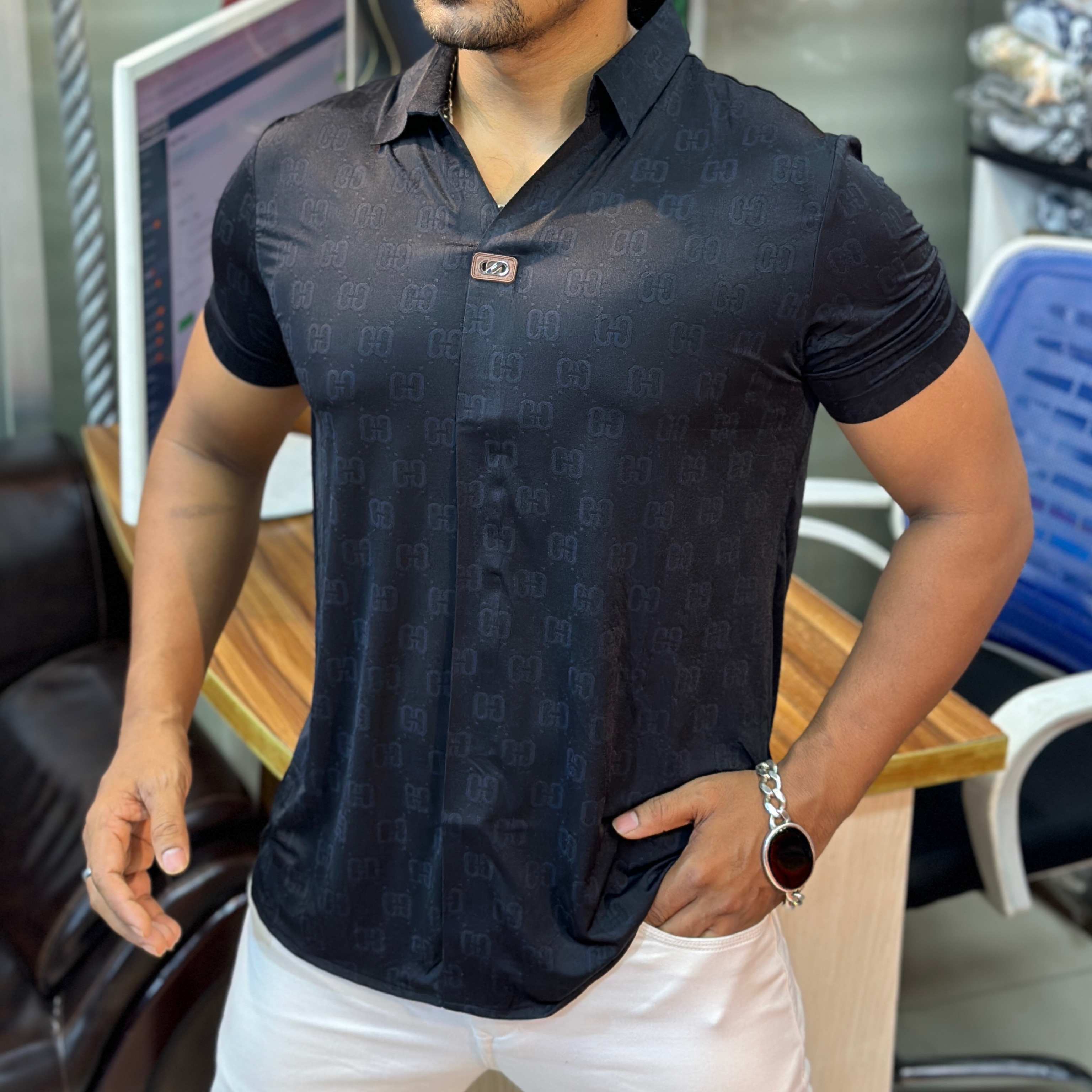 Spandex Half Sleeve Luxury Shirt