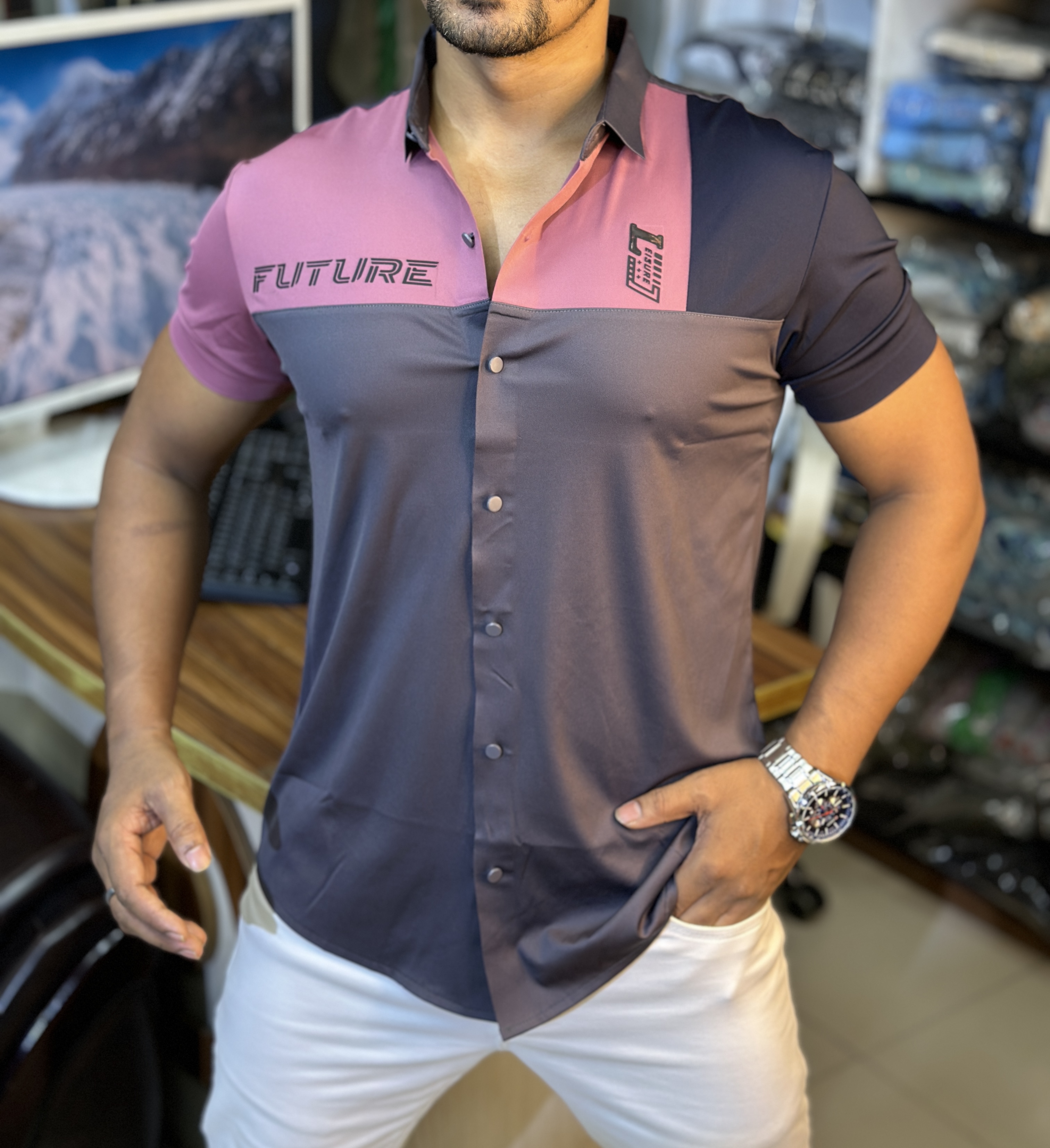 Spandex Half Sleeve Luxury Shirt